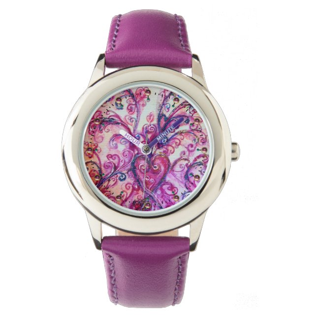 ROSA FUCHSIA WHIMSICAL FLOURISHES with HEART Armbandsur (Framsida)