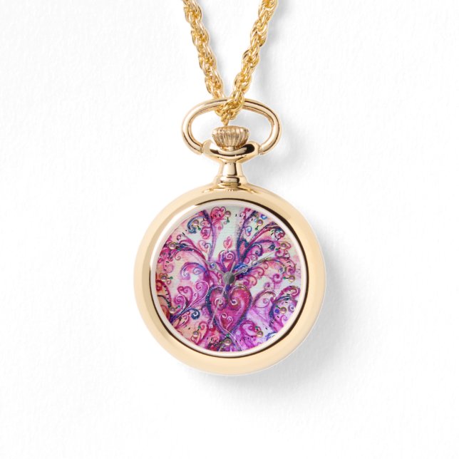 ROSA FUCHSIA WHIMSICAL FLOURISHES with HEART Armbandsur (Framsida)