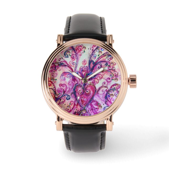 ROSA FUCHSIA WHIMSICAL FLOURISHES with HEART Armbandsur (Framsida)