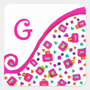 ROSA FUCHSIA WHITE ABSTRAKT DECO MONOGRAM FYRKANTIGT KLISTERMÄRKE