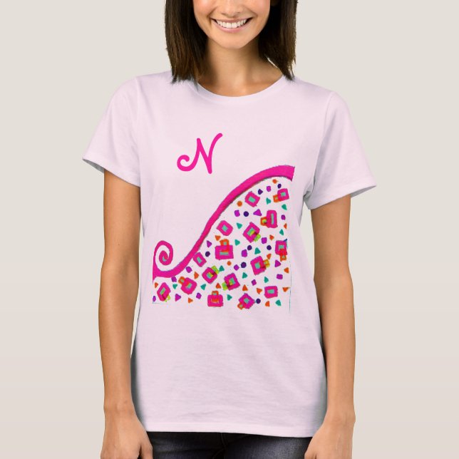 ROSA FUCHSIA WHITE ABSTRAKT DECO MONOGRAM T SHIRT (Framsida)