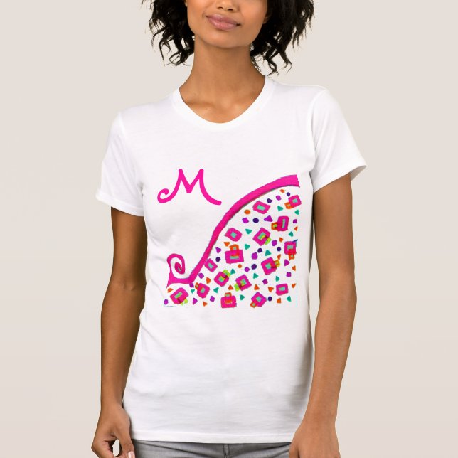 ROSA FUCHSIA WHITE ABSTRAKT DECO MONOGRAM TEE SHIRT (Framsida)