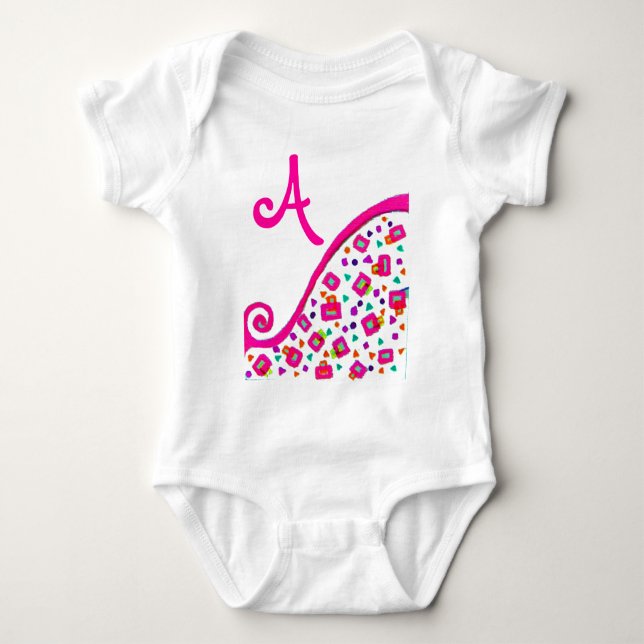 ROSA FUCHSIA WHITE ABSTRAKT DECO MONOGRAM TRÖJA (Framsida)