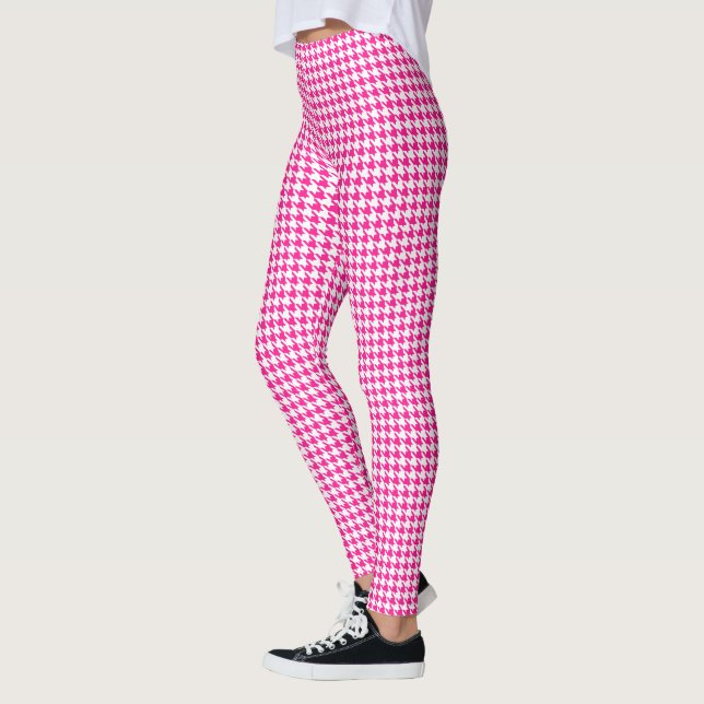 Rosa Fuchsia White Medium Houndstooth Leggings (Vänster)