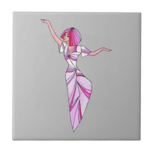 Rosa funky dancer-flicka med rosa hår kakelplatta