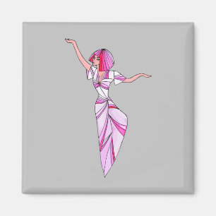 Rosa funky dancer-flicka med rosa hår magnet