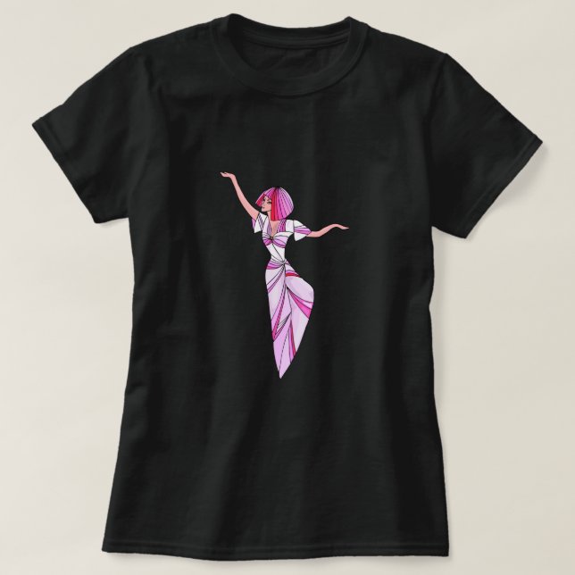 Rosa funky dancer-flicka med rosa hår t shirt (Design framsida)