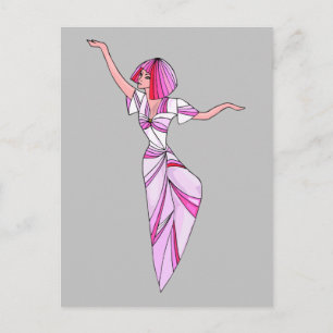 Rosa funky dancer-flicka med rosa hår vykort