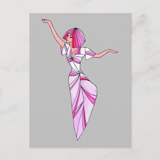 Rosa funky dancer-flicka med rosa hår vykort (Framsida)