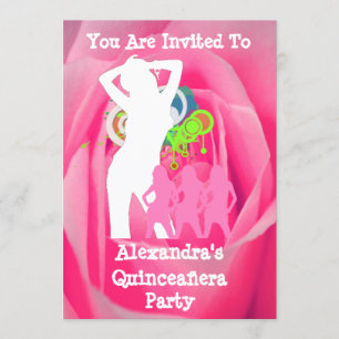 Rosa funky roligt party tjejer Quinceañera Inbjudningar