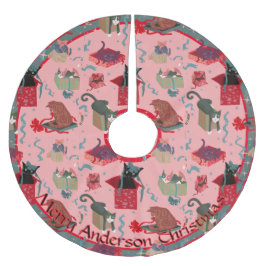 Rosa Funny Cats i Personligen Julboxar Julgransmatta Borstad Polyester