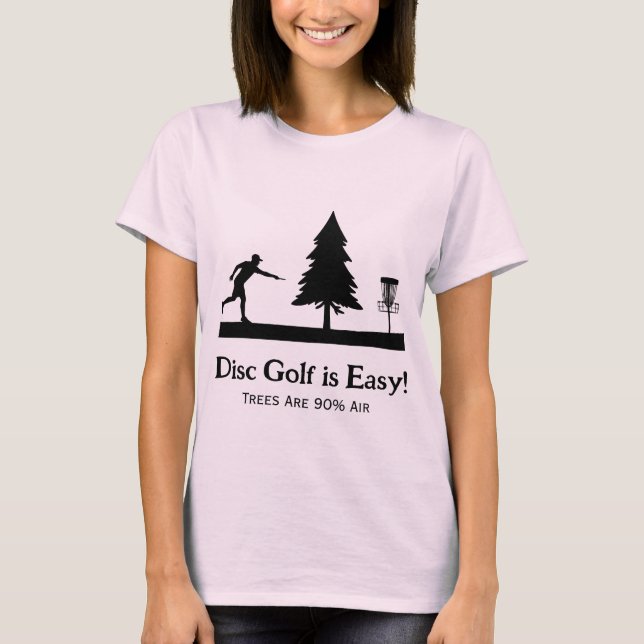 Rosa Funny Disk Golf Pining med Träd-hinder T Shirt (Framsida)