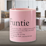 Rosa Funny Funtie Moster Auntie Definition Two-Ton Två-Tonad Mugg<br><div class="desc">Anpassa till din speciella favoritfunktion Funtie,  Moster eller Auntie för att skapa en unik gåva. Ett perfekt sätt att visa henne hur fantastisk hon är varje dag. Du kan till och med anpassa bakgrunden till deras favoriter färg. Designad av Thisisnotme©</div>