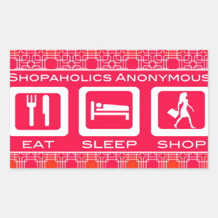 Rosa Funny Shopahol Eat Shop Shop Award Rektangulärt Klistermärke
