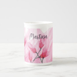 Rosa fusion vattenfärg monogram benporslin mugg