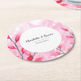 Rosa fusion vattenfärg monogram underlägg papper rund