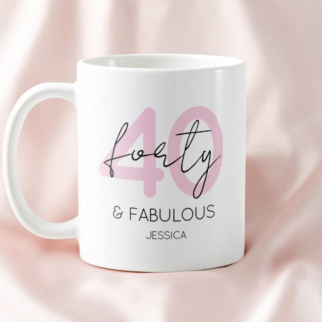 Rosa fyrtio och fantastisk modern 40-årsfest kaffemugg (Pink Forty and Fabulous Modern 40th Birthday Party Coffee Mug)