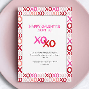 Rosa Galentine-dagen XOXO Modernt bästa vännamn Julkort
