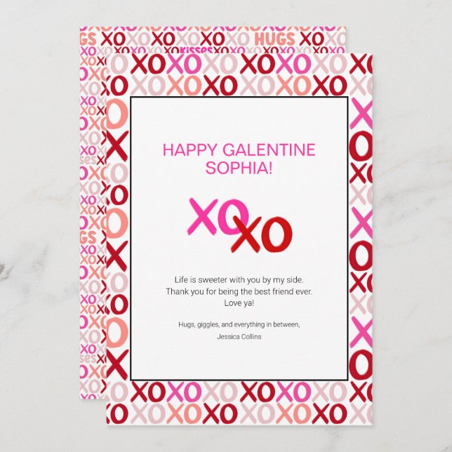 Rosa Galentine-dagen XOXO Modernt Namn på bästa vä Julkort (Fram/baksida)