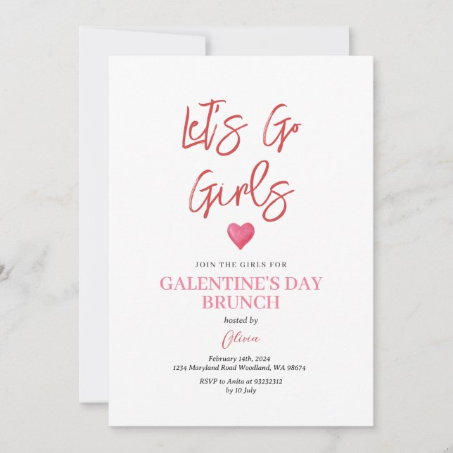 Rosa Galentine's Day Party Brunch Middag Alla Hjär Inbjudningar (Framsida)