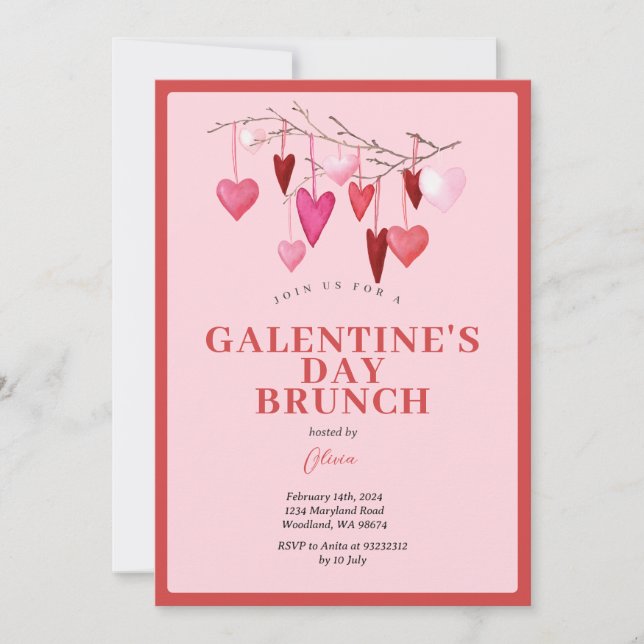 Rosa Galentine's Girls Night Valentine's Balloon Inbjudningar (Framsida)