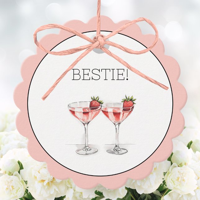 Rosa Galentins dag Gal Pal Strawberry Cocktails Gåvor Etiketter (Girly Pink Galentine's Day Gal Pal Strawberry Cocktails Bestie Favor Tags)