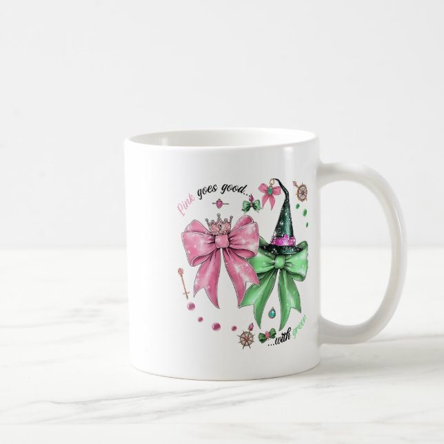 Rosa går Bra med Grönt Funny Halloween Witch Wo Kaffemugg (Höger)
