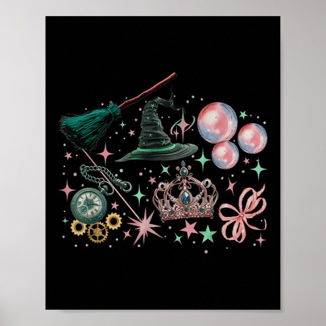 Rosa går Bra med Grönt Funny Halloween Witch Wo Poster (Framsidan)