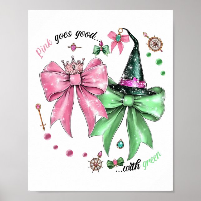 Rosa går Bra med Grönt Funny Halloween Witch Wo Poster (Framsidan)