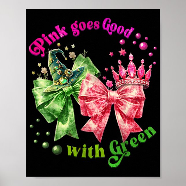 Rosa går Bra med Grönt Funny Halloween Witch Wo Poster (Framsidan)