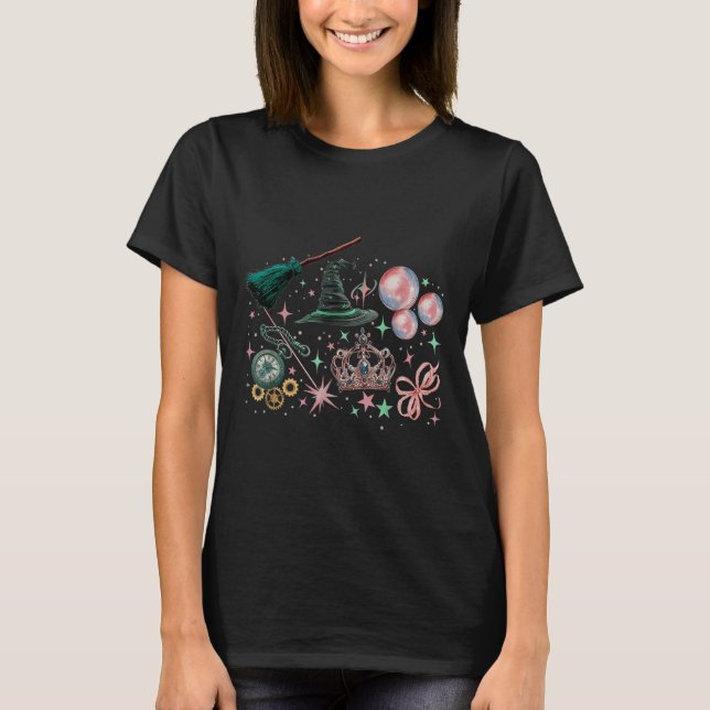 Rosa går Bra med Grönt Funny Halloween Witch Wo T Shirt (Framsida)