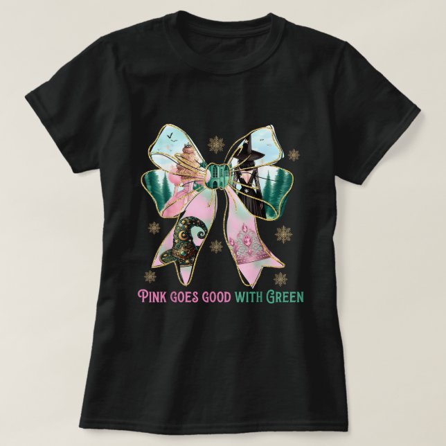 Rosa går Bra med Grönt Halloween Witch Girls T Shirt (Design framsida)