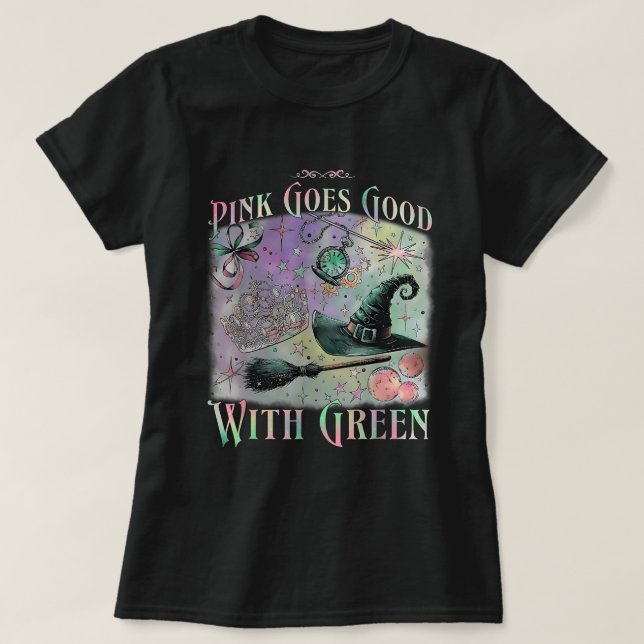 Rosa går Bra med Grönt Halloween Witch T Shirt (Design framsida)