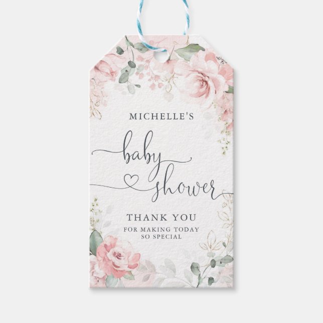 Rosa Garden Baby Shower Tack Märkre Presentetikett (Framsidan)