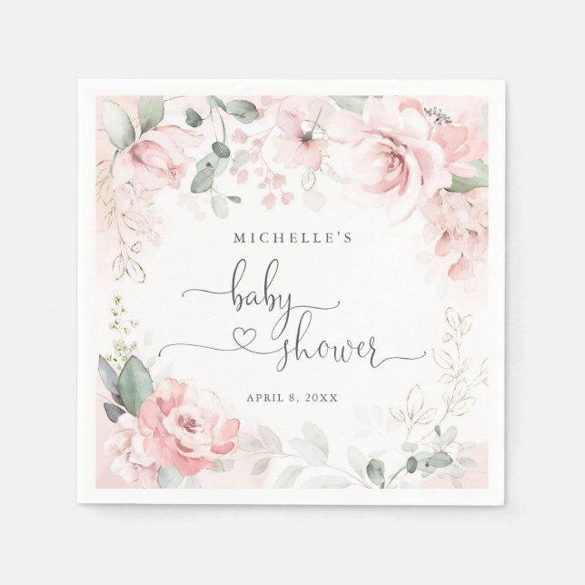Rosa Garden Blommigt Baby Shower Napkins Pappersservett (Framsidan)