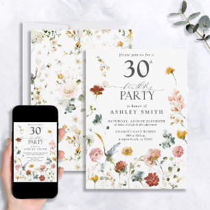Rosa Garden Blommigt Calligraphy 30års födelsedag Inbjudningar