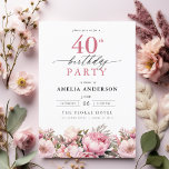 Rosa Garden Blommigt Calligraphy 40 Birthday<br><div class="desc">Fira i stil med en kalligrafi för trädgårdsodling på 40-årsdagen, perfekt för en milstolpe-händelse. Den här inbjudan har en slimmad men sofistikerad blommigt och elegant-kalligrafi. Temat lush-trädgården blandar naturskönhet med en ren typografi, skapar en tidlöshet och bjuder in utseende. Perfekt för utomhus- eller trädgårdsinstallationer. Den fångar glädjen från detta speciella...</div>