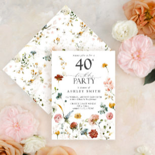 Rosa Garden Blommigt Calligraphy 40 Birthday Inbjudningar