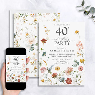 Rosa Garden Blommigt Calligraphy 40 Birthday Inbjudningar