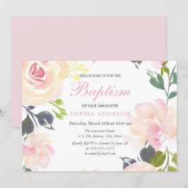 Rosa Garden Blommigt Girls Baptism Christening Inbjudningar