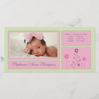Rosa Garden Flicka Birth Announcement PhotoCard Meddelande