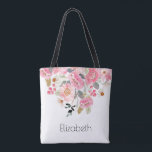 Rosa Garden Flowers Blommigt Personlig  Tygkasse<br><div class="desc">Ge den här vackra personligen till väskan med vackra trädgårdsblommor i blommar av rosa och personlig i chic. MATCHING-OBJEKT i vår butik.</div>