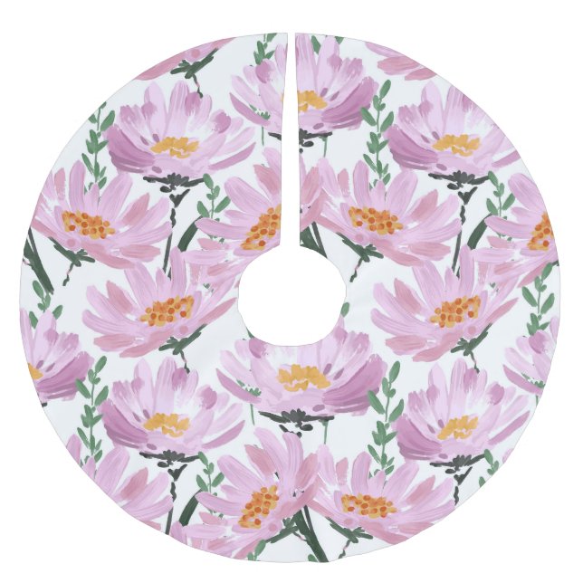 Rosa Garden Flowers: Handdränkt sömlöst. Julgransmatta Borstad Polyester (Framsidan)