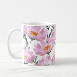 Rosa Garden Flowers: Handdränkt sömlöst. Kaffemugg