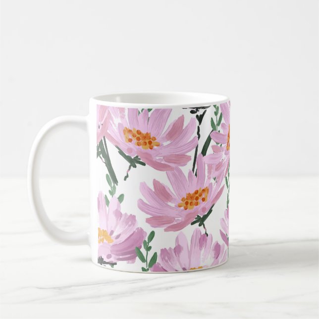 Rosa Garden Flowers: Handdränkt sömlöst. Kaffemugg (Vänster)