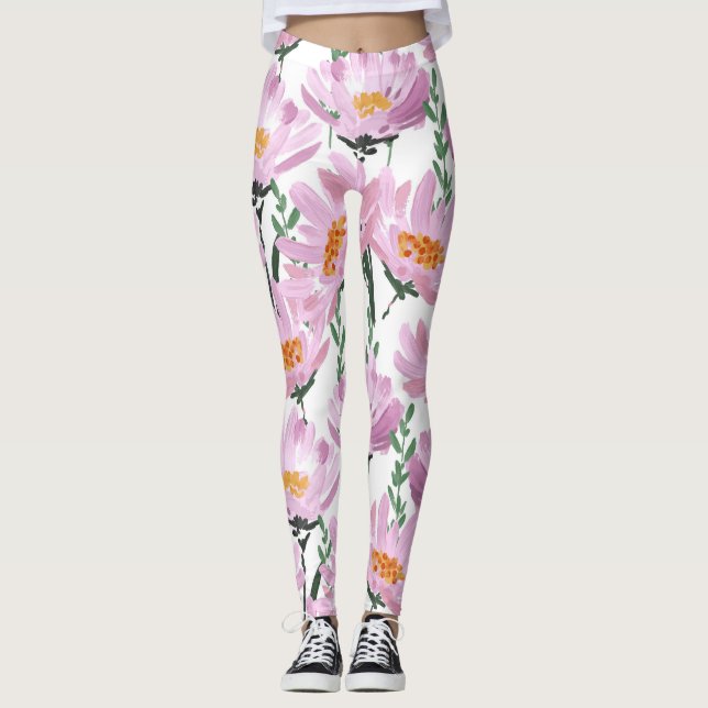 Rosa Garden Flowers: Handdränkt sömlöst. Leggings (Framsida)