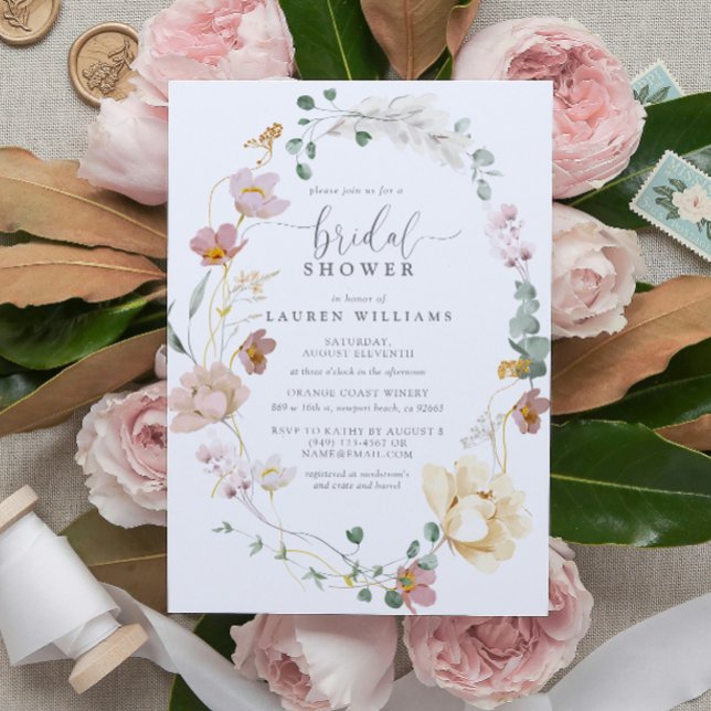  Rosa Garden Flowers-Möhippa Inbjudningar (Blush Pink Garden Flowers Script Bridal Shower Invitation!)