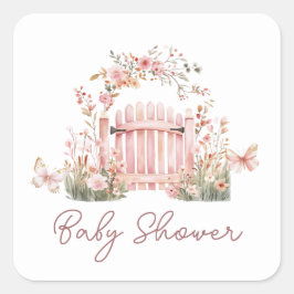 Rosa Garden Girl Baby Shower Square Square Stick Fyrkantigt Klistermärke