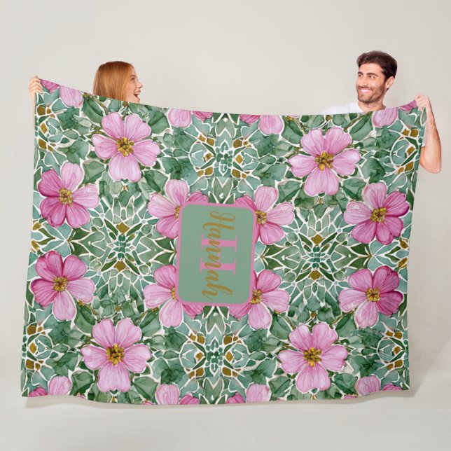 Rosa Garden Mosaic Fleece Blanket (På plats)
