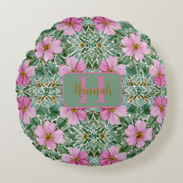 Rosa Garden Mosaic Round Pillow Rund Kudde